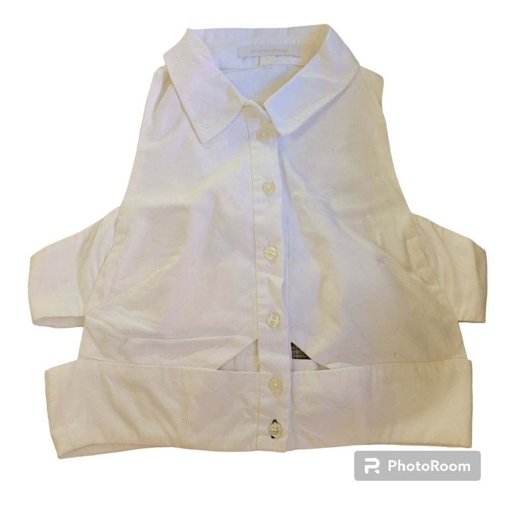 Jonathan Simkhai Women's Collared Neck Button Down White Crop Top  Size 2